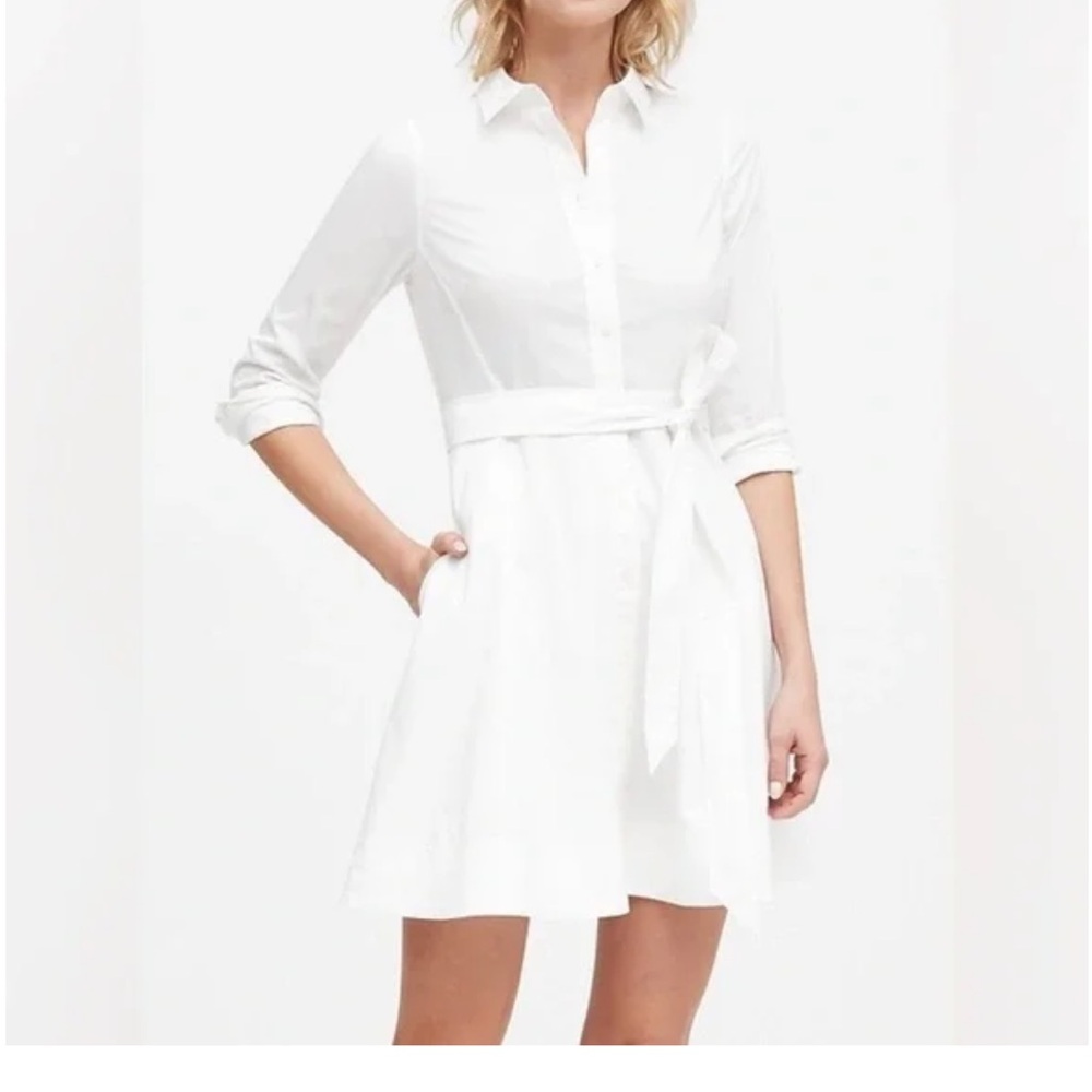 Banana Republic White Tie Waist Shirt Dress